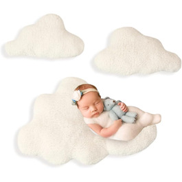 Реквізит для дитячої фотозйомки BYNYXI, 3 шт., мила подушка-хмара, подушка для позування, подушка для немовлят, подушка з плюшевим наповнювачем, м'яка подушка для фотосесії, аксесуари для хлопчиків і дівчаток від 0 до 3 місяців (білий)