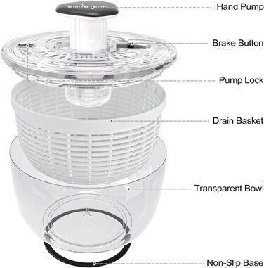 Салатниця-швидкоочисник Smile Mom 3.8 л, біла: зручний кухонний помічник для миття та сушіння овочів та зелені
