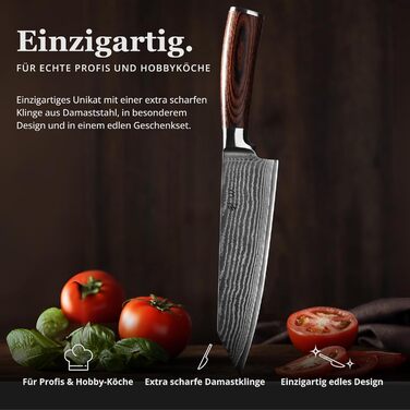 Японський ніж Wakoli EDIB Kiritsuke з дамаської сталі (серцевина VG10), 20 см – професійний кухонний ніж для точних нарізок, з ручкою з паккавуду, у подарунковій коробці (без гравію)