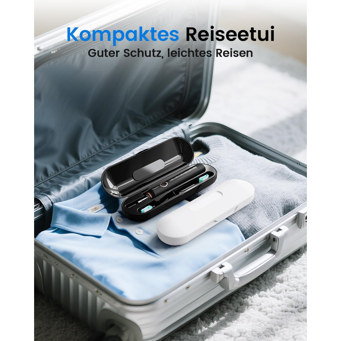 Електрична зубна щітка для дорослих та дітей - звукова, 8 насадок (3 типи), 90 днів роботи, 5 режимів, 50000 VPM, кейс для подорожей, таймер (Чорний + Білий)