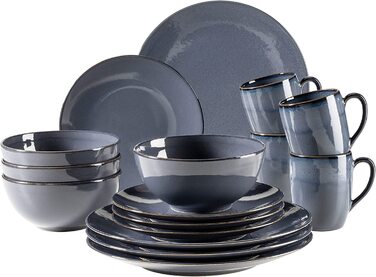Набір посуду MSER 931547 Ossia для 4 осіб у вінтажному середземноморському стилі, комбінований сервіз з 16 предметів з кераміки (темно-сірого кольору)
