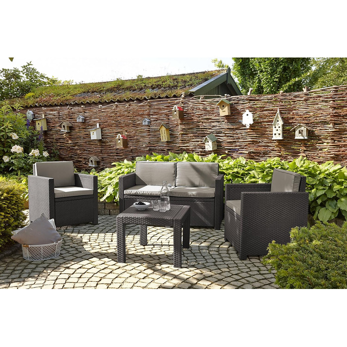 Садовий диван Allibert Victoria 2-місний ротанг коричнево-бежевий з подушками, вуличний, вологостійкий 129x63x77 см