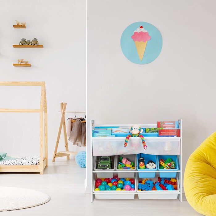 Дитяча полиця Relaxdays, 6 коробок, 4 відділення для тканини, дитячий мотив біля багаття, полиця для іграшок ВхШхГ 78 х 86 х 26,5 см, барвистий