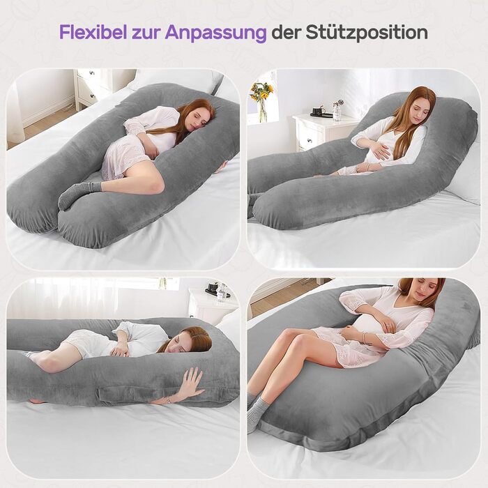 Подушка для вагітних Nuliie U-подібної форми знімний чохол, сіра - підтримка спини, стегон та ніг