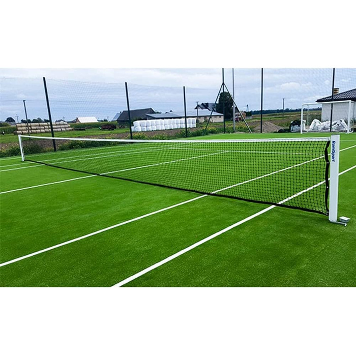 Професійна Тенісна сітка Romisport турнірна сітка для тенісу на відкритому повітрі в приміщенні білий 12,8 м атмосферостійкий сталевий трос 13,4 м (з посиленням)