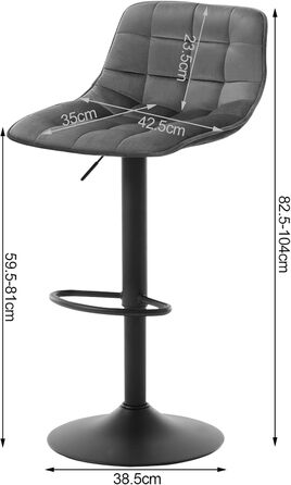 Барні стільці, набір з 2 шт. , регульовані по висоті та поворотні, оксамитовий/металевий, темно-сірий, 273sz-2
