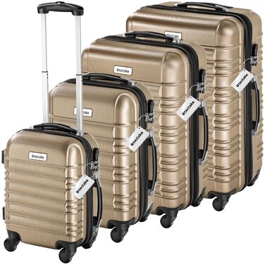 Набір валіз Tectake® 4шт з ABS пластику, S-M-L-XL, з колесами, телескопічним ручками та замком, + ваги та аксесуари для валіз, колір шампань