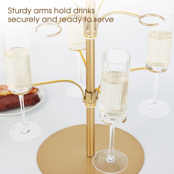 Стійка для коктейлів та келихів YCWF, 3 яруси, 12 келихів, золота. Ідеально для вечірок та святкування. Підходить для шампанського, коктейлів, маргарити та мартини.