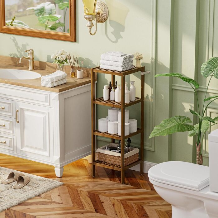 SMIBUY Поличка для ванної кімнати, 5 ярусів, бамбукова поличка, органайзер, багатофункціональна поличка для вітальні, спальні, кухні. 5 полиць (4 полиці, горіх)