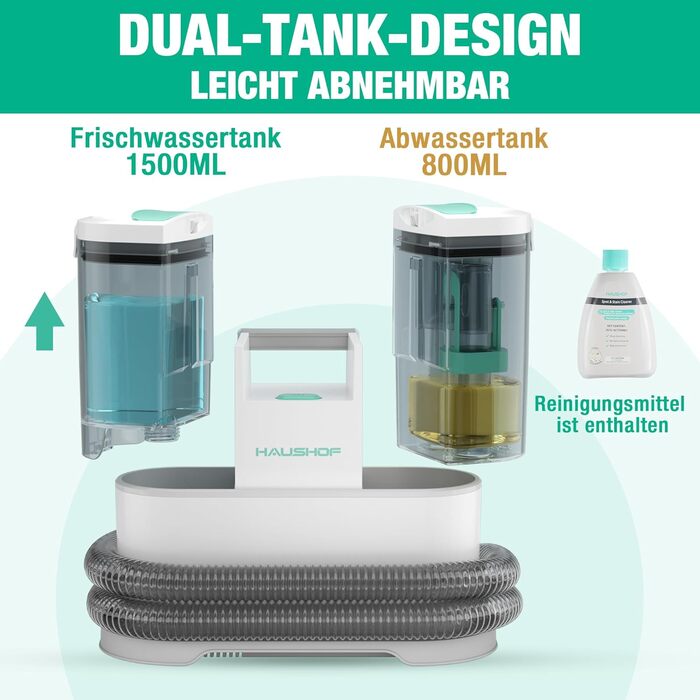 HAUSHOF StainZapper Pro: Миючий пилосос для килимів та меблів, 450W, 12kPa, 1.5+0.8L, з миючим засобом та щіткою для швів. Ефективний видалення плям з килимів, диванів, меблів та авто. Модель HH23111