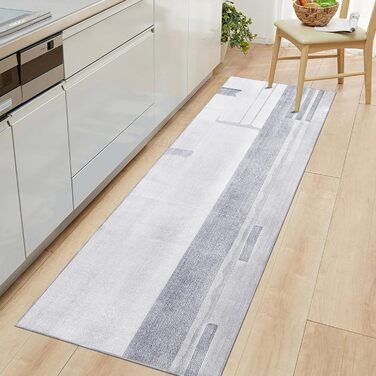 Килимове покриття Calore для передпокою неслизьке, миється, довгий м'який килим для кухні (80 x 250 см, сірий/світло-блакитний)