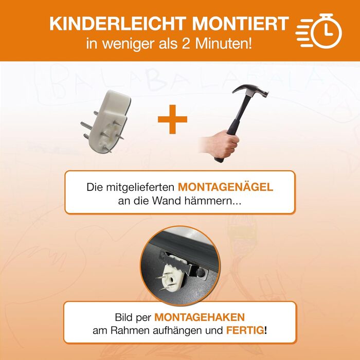 BALA® Преміум рамки для фотографій - 2 шт. A4, для дитячих малюнків та творчих робіт, з фронтальною відкриваністю та кріпленням для підвішування або встановлення, вміщують 120+ зображень (Чорний)