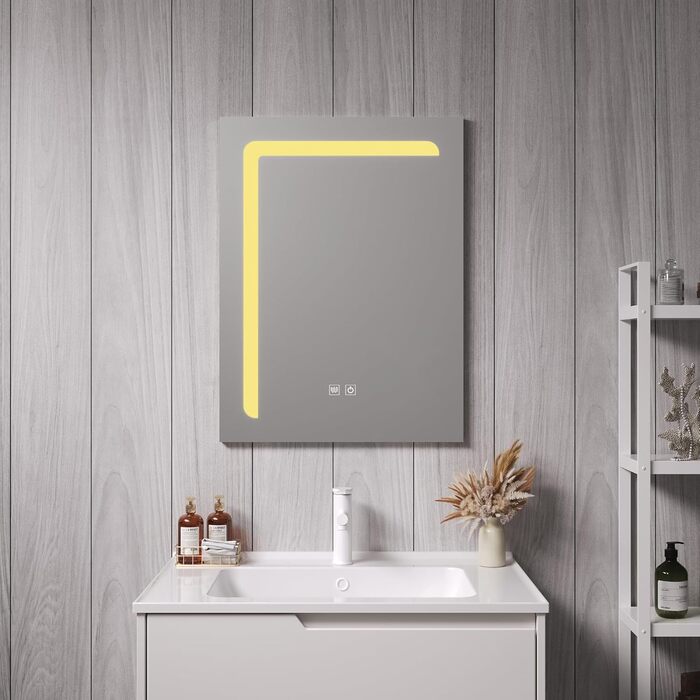 Дзеркало для ванної кімнати pro.tec LED Chambave з підсвічуванням, 3 кольори світла, вертикальне, з лупою та годинником (60 x 80 см, срібний)