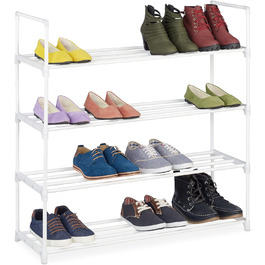 Полиця для взуття Relaxdays, 4 рівні, вставна система, 16 пар взуття, передпокій, розширюваний, метал і пластик, полиця для взуття, біла, 10036200349