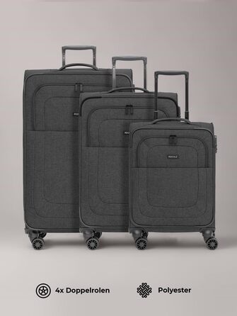 Набір тканинних валіз REDOLZ Essentials 12 (3 шт.), чорні дорожні Trolley з 4-ма подвійними колесами, TSA-замком та функцією розширення