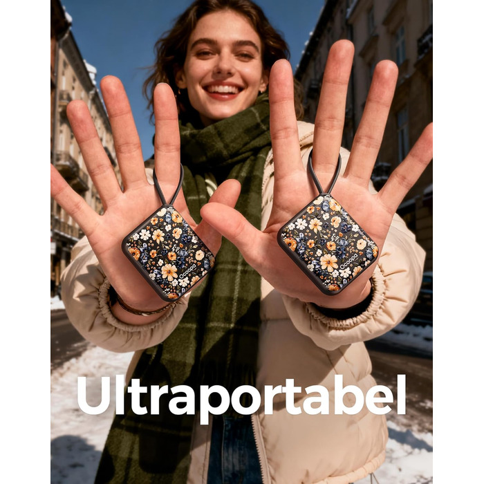 Електричні грілки для рук Ocoopa 2 шт., багаторазові, 4000mAh, USB, 3 режими нагріву, до 52°C, подарунок, для зимових видів спорту, подорожей та активного відпочинку, UT5 Nano Wiesengeflüster (Ocoopa x Artist Edition)