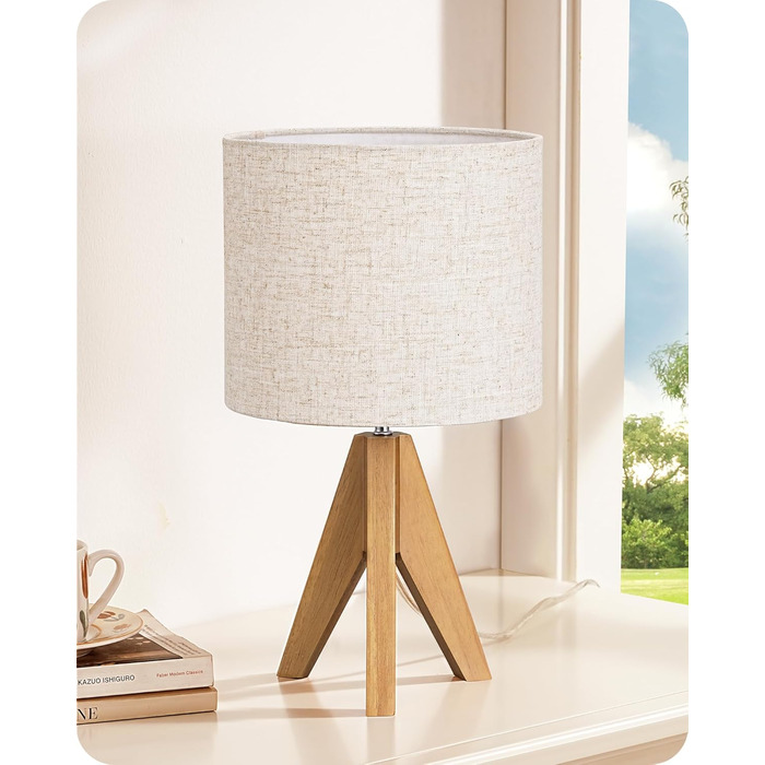 LED настільна лампа EDISHINE з ручним плетінням абажуру та дерев'яним штативом, 2700K тепле світло, бохо стиль для спальні, вітальні та готелю, з лампою E27 4W (сучасний дизайн)