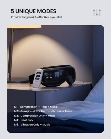 Масажер для очей RENPHO Eyeris 1 з пультом, підігрівом, вібрацією та Bluetooth, акумуляторний. Для сухих очей, подарунок для жінок та чоловіків (чорний)