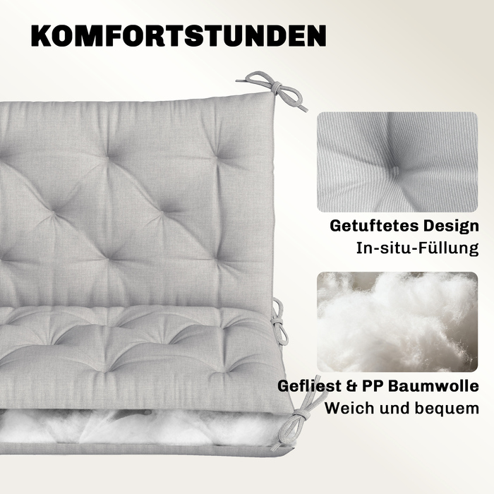 Набір подушок для лавки на 3 особи, 150x98x8 см, з зав'язками, подушки для садово-патіо меблів, гойдалки Голлівуд, світло-сірий