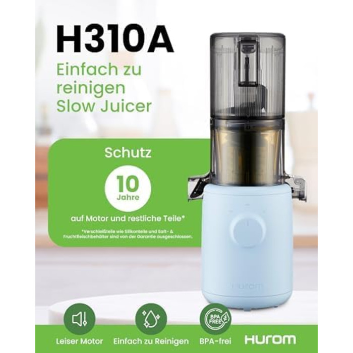 Шовковий відцентровий соковичавник Hurom H310: тиха робота, легке очищення, BPA Free, 150 Вт
