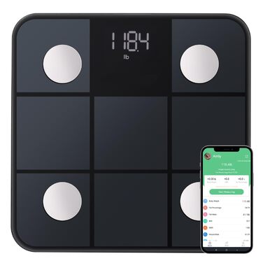 Переможець цифрового тесту Body Fat Scale з додатком, Bluetooth, ІМТ, м'язова маса, BMR (280 чорний 2022)