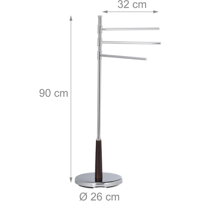 Рушникосушка стояча, 3-х плеча, окремо стояча, ВхШхГ 90x44x26 см, срібло, поворотна
