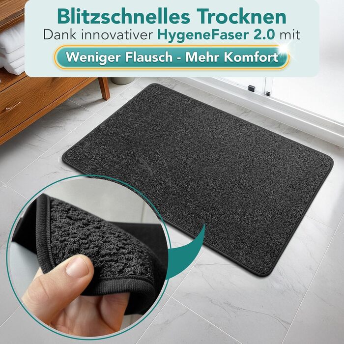 Килимок для ванної кімнати антрацит – неслизький, пральний, швидковисихаючий. Розмір 50x80 см.
