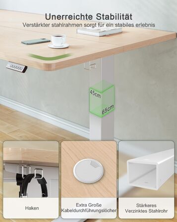 Електричний регульований стіл JUMMICO 80x60 см з USB-портом - ергономічний стіл для роботи та навчання