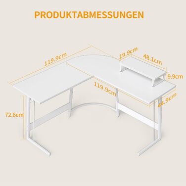 Кутовий письмовий стіл CubiCubi 120x120 см, стійкий, L-подібний, з підставкою для монітора , білий