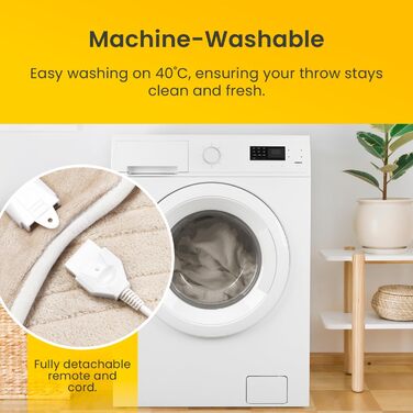 Електрична ковдра Cosi Home 180x130 см з регулюванням температури, таймером та захистом від перегріву. Зручна флісова ковдра з 10 рівнями нагріву та дистанційним керуванням. Колір: кремовий.