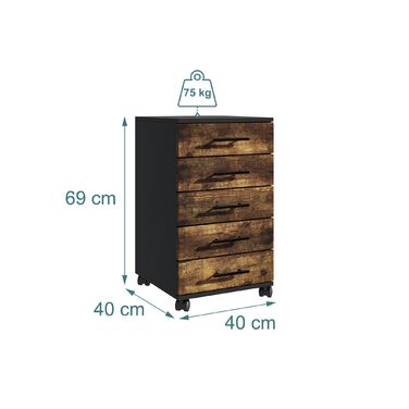 Контейнер Relaxdays на коліщатках з 5 висувними ящиками