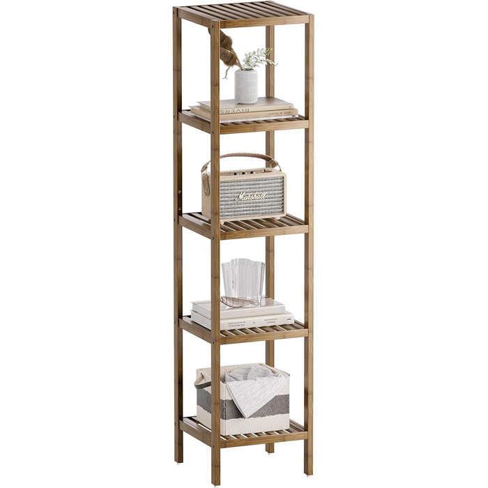 SMIBUY Поличка для ванної кімнати, 5 рівнів, бамбукова поличка, органайзер, багатофункціональна поличка для вітальні, спальні, кухні. 5 полиць (5 полиць, горіх)