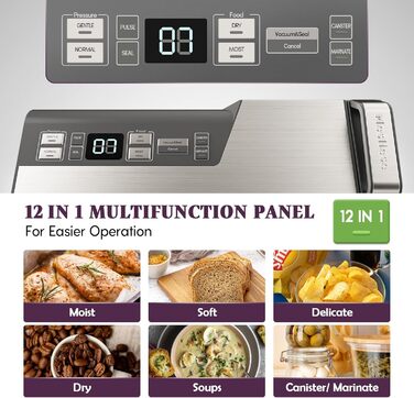 Вакууматор Mesliese для продуктів, 140 Вт, 95 кПа, з подвійним швом, вбудованим різаком та відсіком для рулонів, сірий