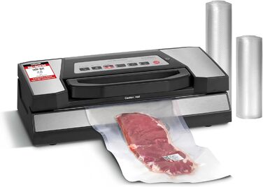 Вакууматор для продуктів CASO VRH 690 advanced: професійний вакуумний пакувальник, 20 л/хв, подвійний шов, вбудований різак, 150 циклів безперервно, з 2 рулонами плівки