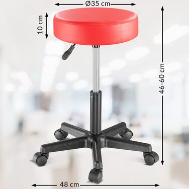 Стілець на коліщатках Casaria з регульованою висотою 0 см, набивка, поворот на 360 , Висота сидіння 46-60 см, офісний стілець, обертовий стілець, робочий стілець, табурет (2, Червоний)