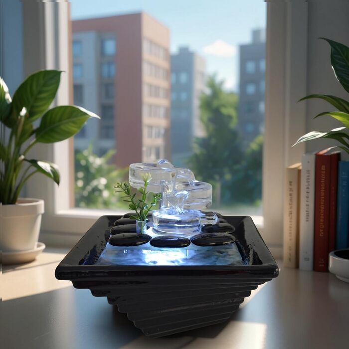 Внутрішній фонтан з кераміки та скла, декор для медитації, чаша Zen, подарунок, 20x23x23 см, Himalaya Zen'light