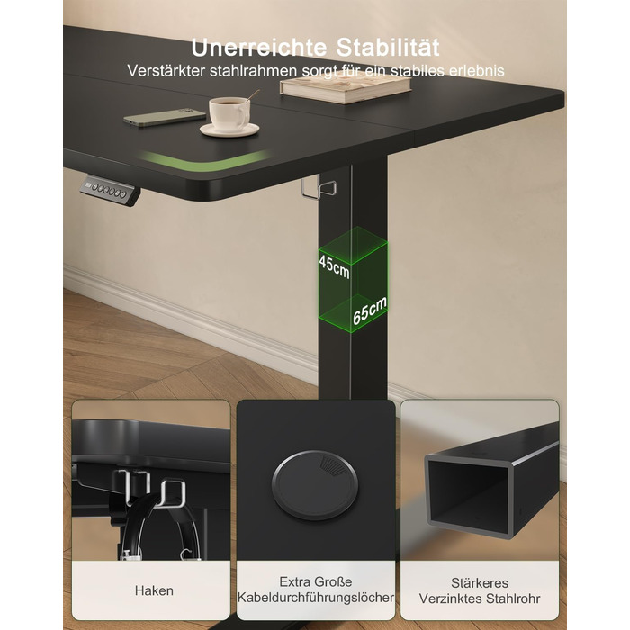 Електричний стіл JUMMICO з регулюванням висоти та USB-портом для зарядки, 100 x 60 см, білий (чорний)