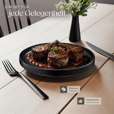 Набір посуду Tectake® 30 предметів: тарілки, миски, чашки, тарілки для їжі та сніданку, глибокі тарілки, миски. Чорний набір посуду з каменю, 6 осіб.