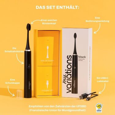 Електрична зубна щітка My Variations чорна: 5 режимів, таймер 2 хв, акумулятор до 1 місяця, 1 насадка