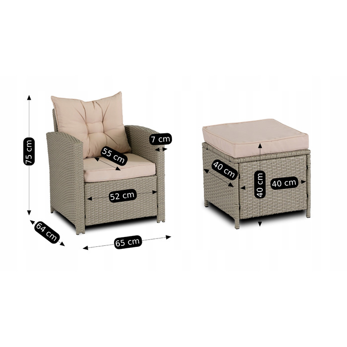 Комплект садових меблів із техноротанга MEBEL ELITE, бежевий, 6 предметів