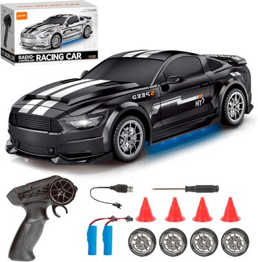 RC Дрифт-кар 1:24, 4WD, 2.4GHz, швидкість 20 км/год, 2 акумулятори, LED-підсвітка, чорний (907)