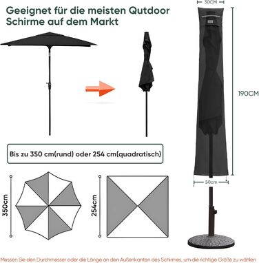 Захисний чохол для парасольки/газонного парасольки, чорний (190x30/50 см)