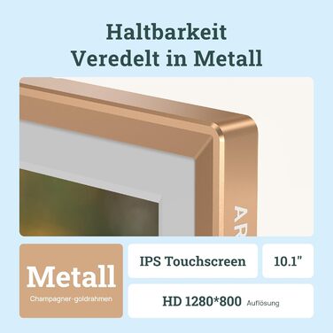 ARZOPA D10: Металевий цифровий рамка для фото 10.1' з хмарним сховищем, сенсорний екран HD, без підписки, для обміну фото та відео, індивідуальна привітальна картка - D10 Gold