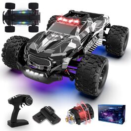 RC Автомобіль Monstertruck 1/14 4WD, 40 км/год, 2 батареї, 7 кольорів підсвічування, Водонепроникний, для дітей та дорослих, Чорний