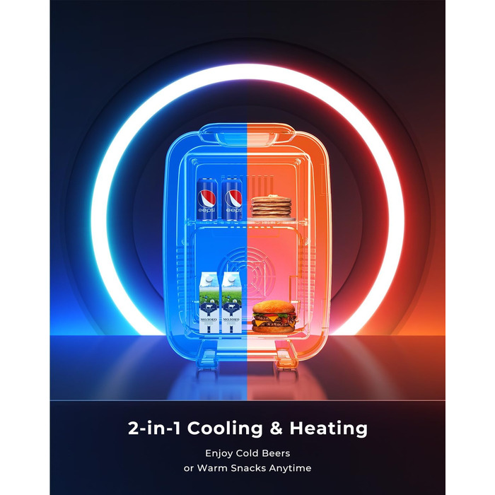 Міні-холодильник BEICHEN 4Л з RGB-підсвіткою, функція охолодження та підігріву 2в1, для напоїв, косметики та геймінгу, AC 220V/DC 12V (Чорний)
