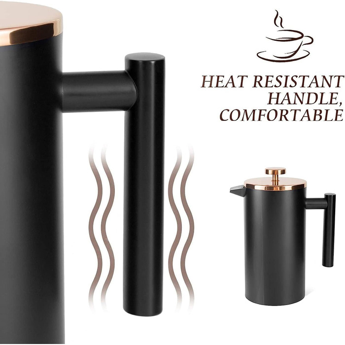 French Press MaxMiuly: Френч-прес для кави, 0,35 л, нержавіюча сталь, з подвійними стінками та 2 фільтрами (2 чашки)