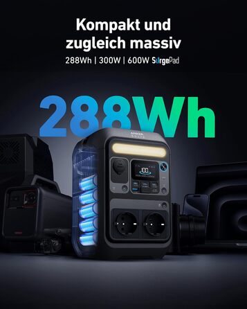 Портативна електростанція Anker SOLIX C300X: 288Wh LiFePO4, 300W (600W max), для кемпінгу та подорожей