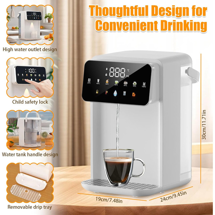 iFCOW Дозатор гарячої води, миттєвий нагрів за 3 секунди, 7 температурних режимів, 8 виходів, 3-5л бак, регулювання гучності, пам'ять - для кухні та офісу