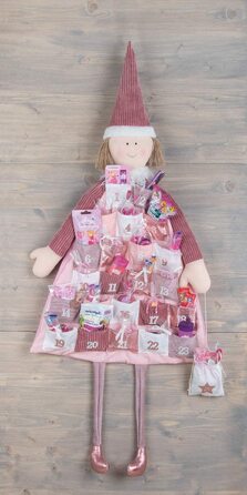 Різдвяний адвент-календар Rayher 46557000 для наповнення, тканина, 24 на джутовій нитці 220 см, рожеві / кремові тони (рожеве, лялька)