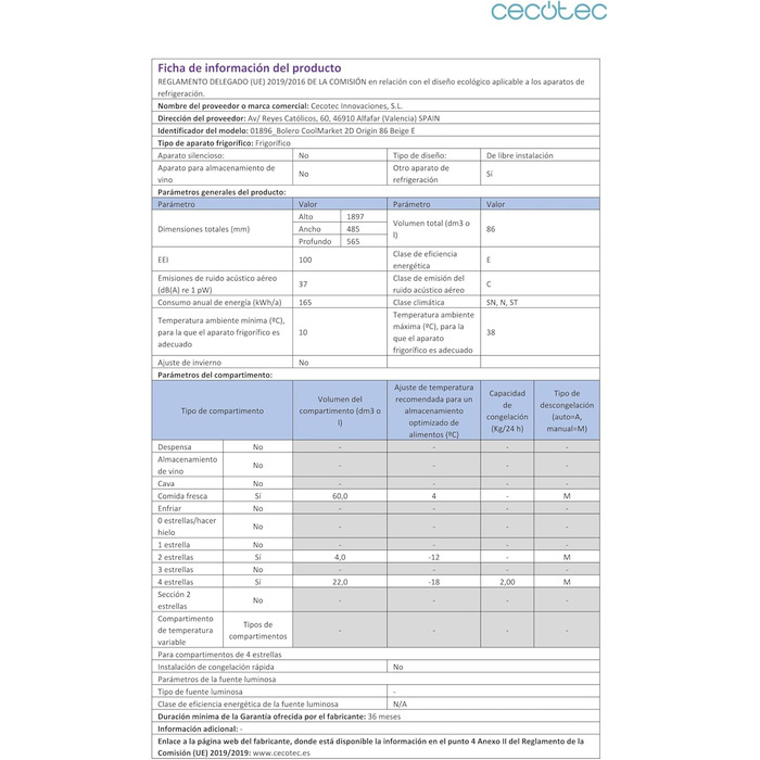 Холодильник Cecotec Bolero CoolMarket 2D Origin 86L Beige: Ретро дизайн, 89.3 x 48.7 см, 86 л, Клас E, з Ice Box та внутрішнім освітленням